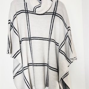 Robert Kitchen Black & White Windowpane Poncho Sweater